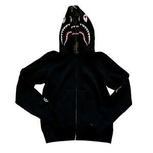 A Bathing Ape Rare PONR Shark Zip Double Hoodie NWT size Medium black sweatshirt